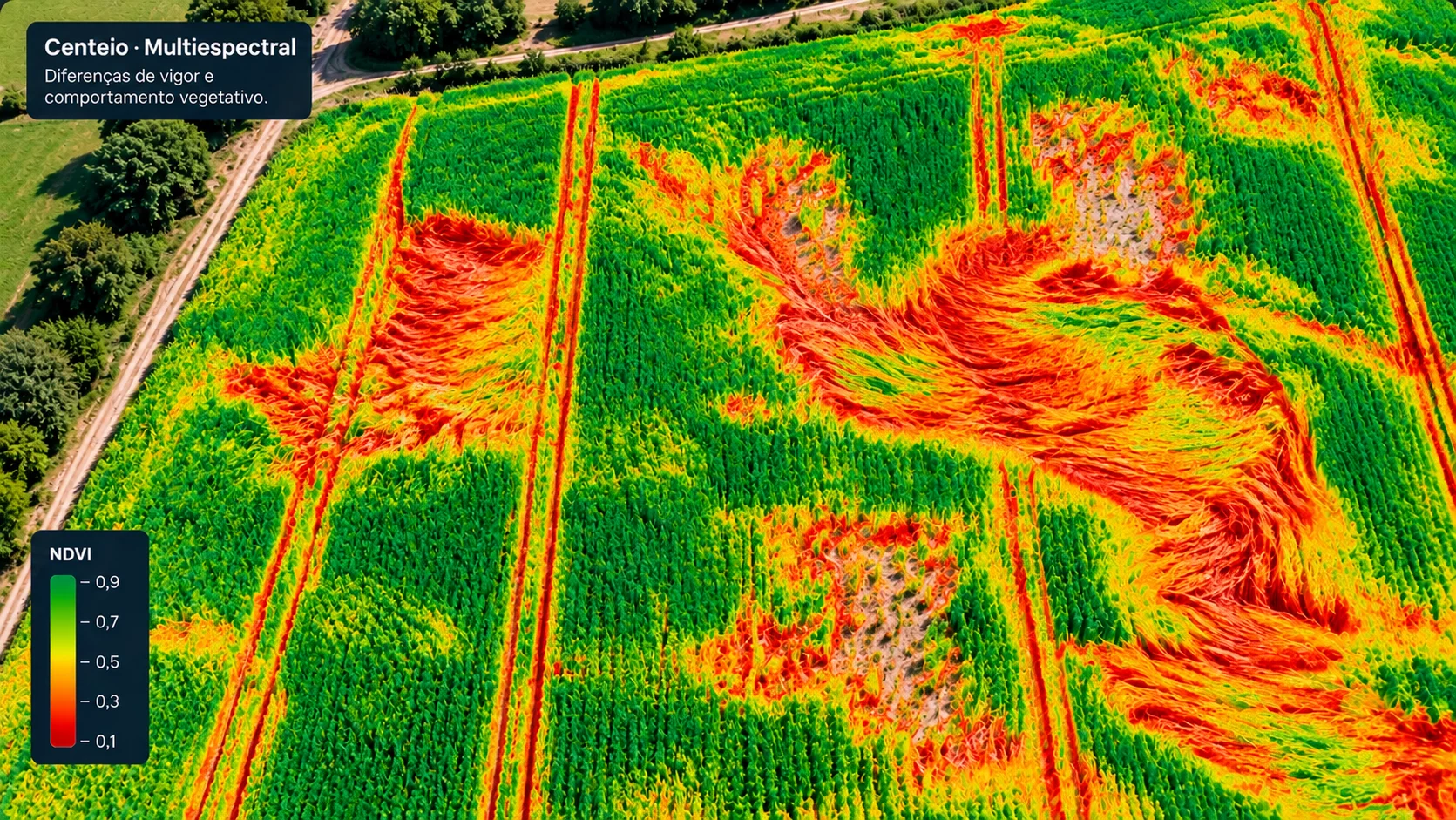 Imagem multiespectral de centeio mostrando variabilidade espacial