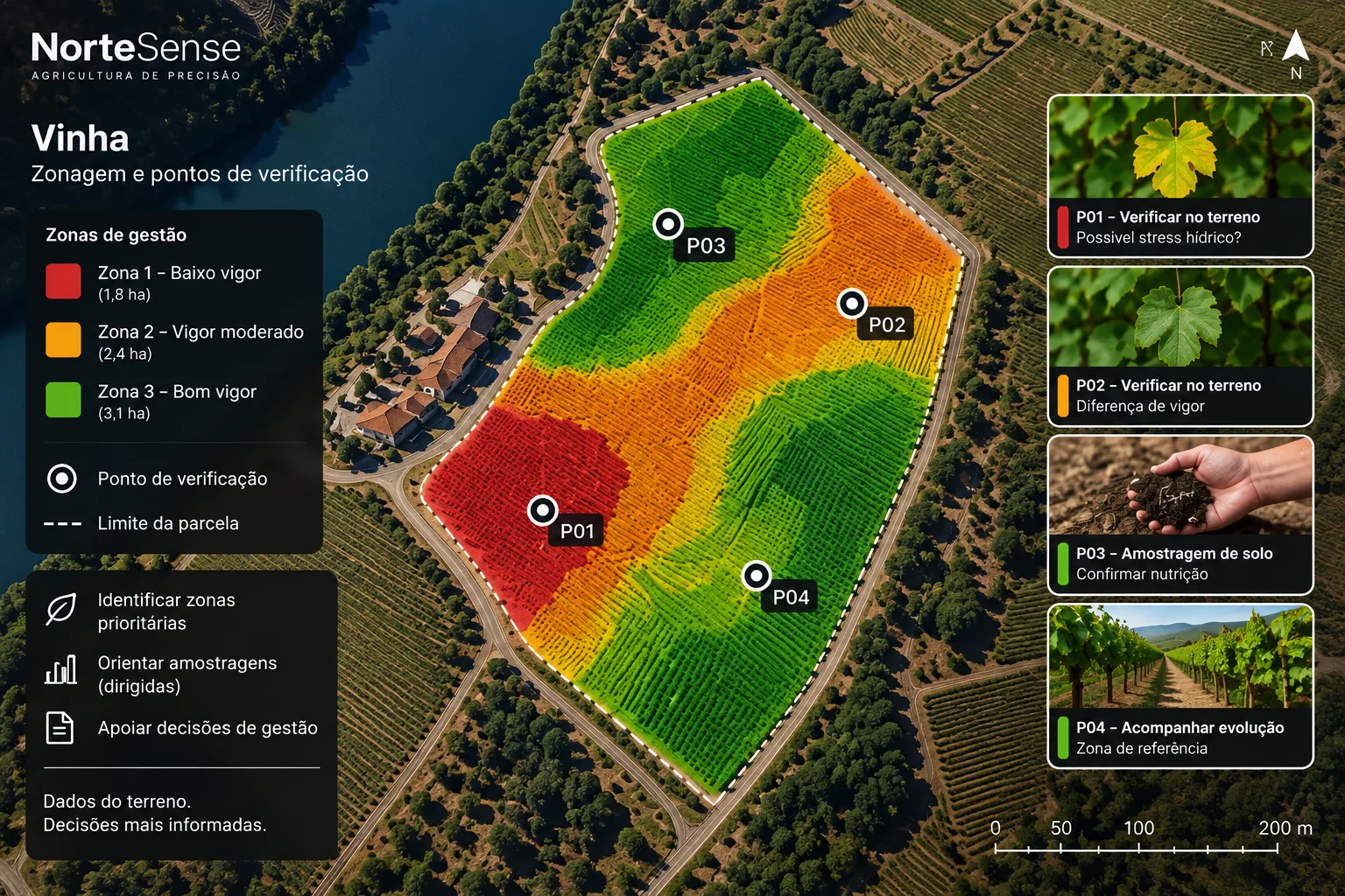 Zonagem agrícola com pontos georreferenciados para verificação no terreno