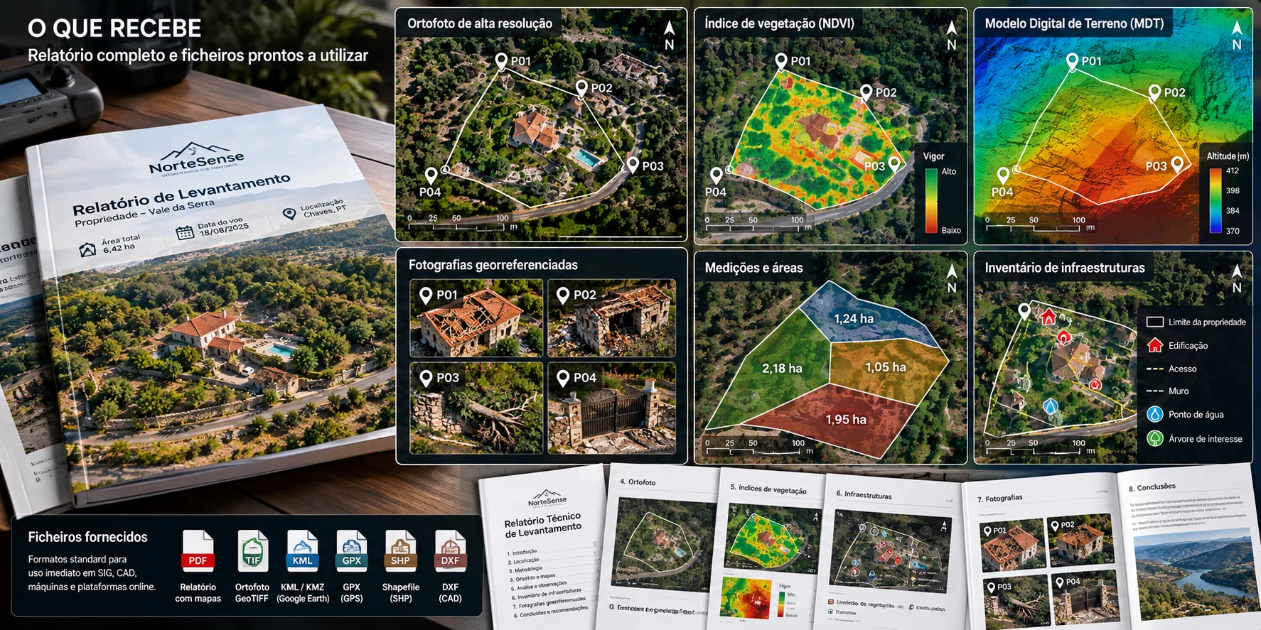 Relatórios, mapas e ficheiros técnicos entregues pela NorteSense