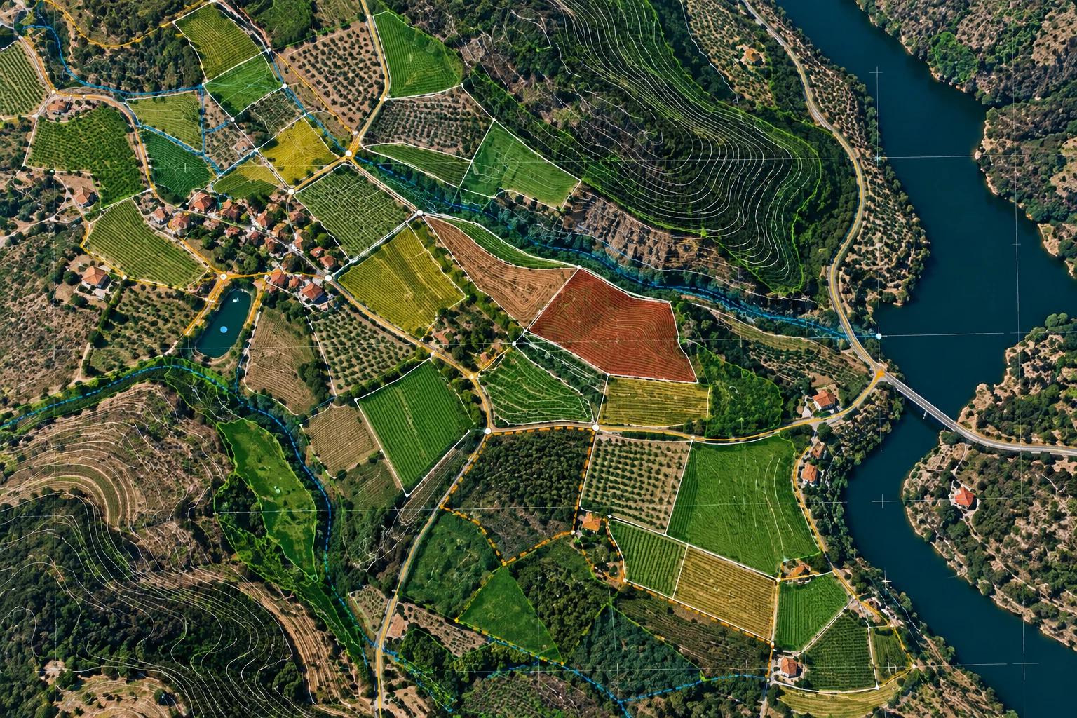 Cartografia técnica SIG com dados raster, vetoriais e elementos georreferenciados